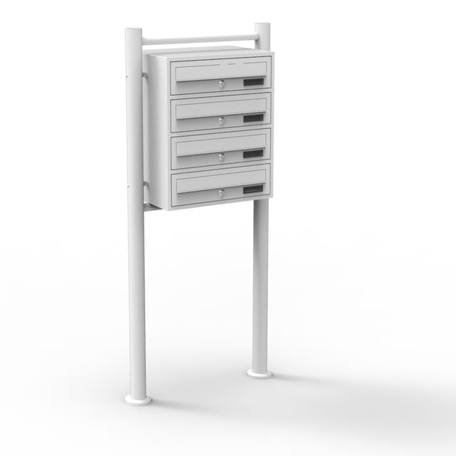 Wiltec - 4er Briefkastenanlage weiß 270 x 513 x 1500 mm, Standbriefkasten mit 3 Fächern, Schlüssel und Namensschild, Briefkasten Postkasten mit