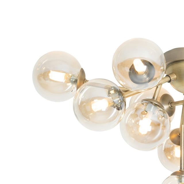 Qazqa - Moderne Deckenleuchte Bronze mit Bernsteinglas 12 Lichter - Bianca