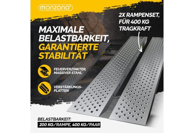 Deuba - monzana® 2x Auffahrrampe 400 kg Tragfähigkeit galvanisierter Stahl 160x22,5x4,5cm rutschfeste perforierte Oberfläche pkw Transport Laderampe