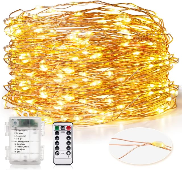 Batteriebetriebene Lichterkette, 30m 300 LED Batteriebetriebene Lichterkette Outdoor Indoor Wasserdichter Kupferdraht Warmweiße Lichter für