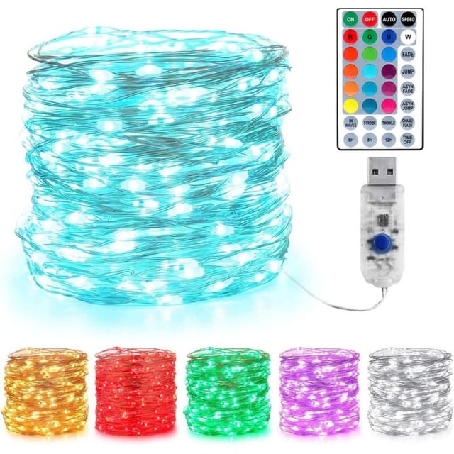 Farbige Lichterkette, BrizLabs 10m 100 LED USB 16 Mehrfarbig Wechselnde Lichterkette Indoor Silberne Lichterkette Fernbedienung für Schlafzimmer