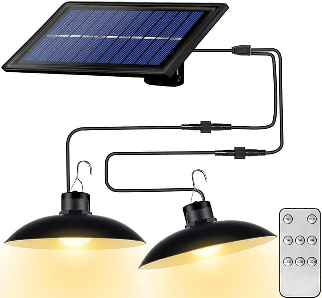 Solarlampen kronleuchter mit wasserdichter Fernbedienung 2 Köpfe Kabel 3 m - Warm light