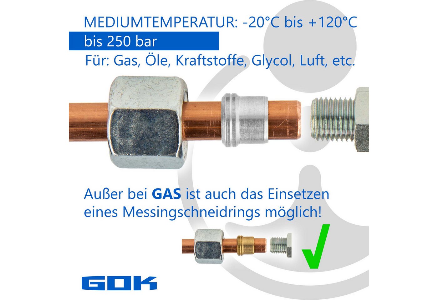 GOK - Schneidringverschraubung Typ gerk - Gerade Verschraubung ø 8 mm x r 1/2 Zoll ag, konisch (r), Stahl verzinkt, Schneidring Stahl Bild 2