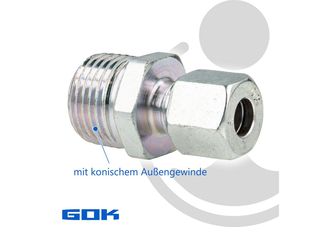 GOK - Schneidringverschraubung Typ gerk - Gerade Verschraubung ø 8 mm x r 1/2 Zoll ag, konisch (r), Stahl verzinkt, Schneidring Stahl Bild 3
