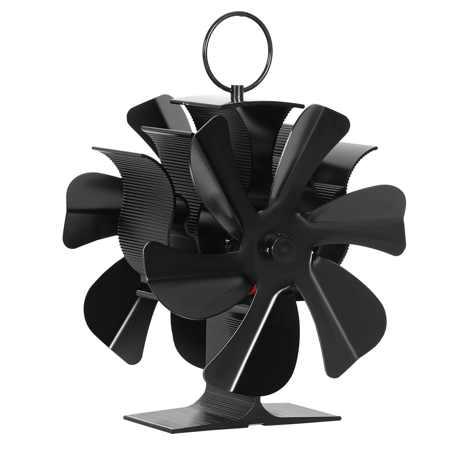 Tolletour Kaminofen Ventilator - Zweiseitiges Modell Ofenventilator Wärmebetrieben - Kamin Ventilator - Lüfter Für Kaminöfen Holzöfen Öfen - 6 Flügel Rotorblätter – Wärmeverteiler Ohne Strom – Schwarz