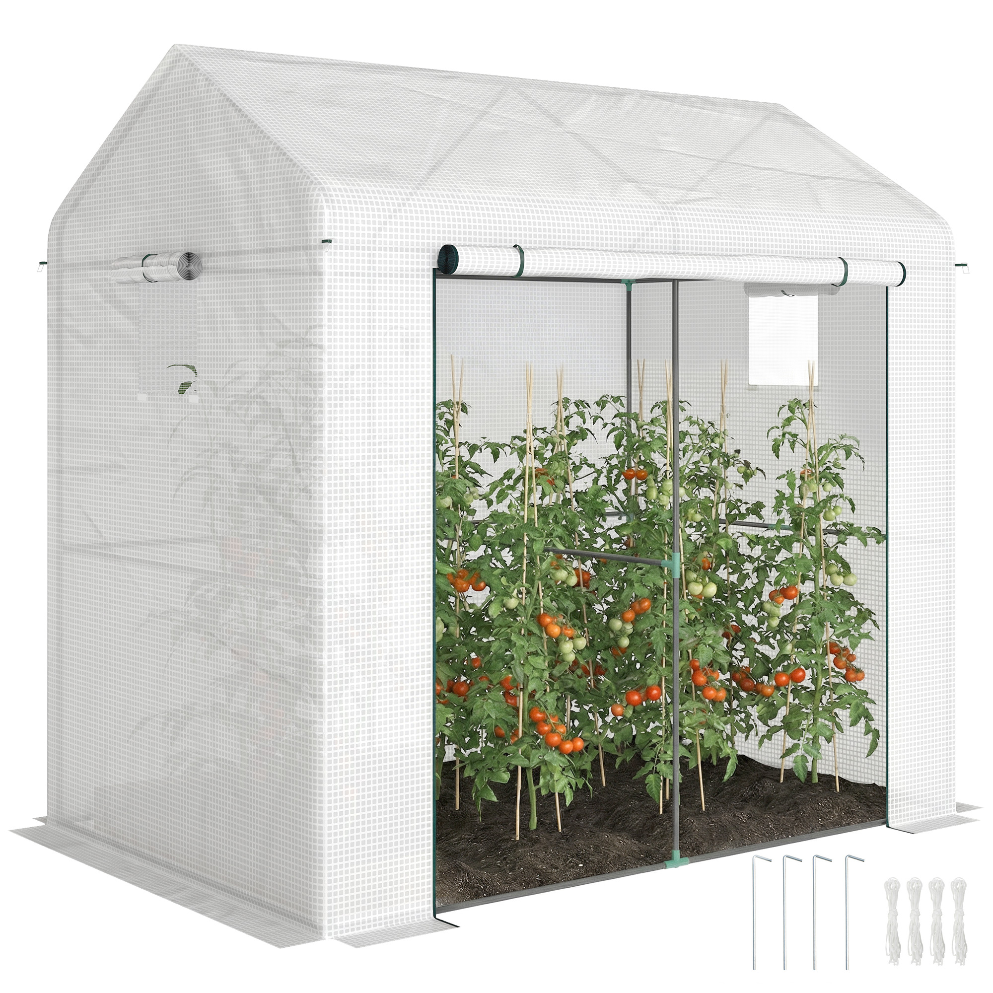 Gewächshaus Aus Polyethylen (pe). Balkongewächshaus. Verstärkte 135 G/m²-plane. Stahlrahmen. Tür Mit Reißverschluss. 200 X 140 X 200 Cm. Weiß.