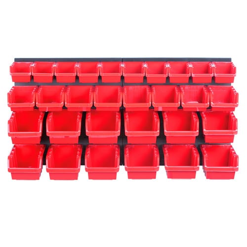 Werkzeugwand Regal Tafel Lagersystem set Stapelkästen Werkzeughänger, Version: KOR3, 32 teilig - Kistenberg