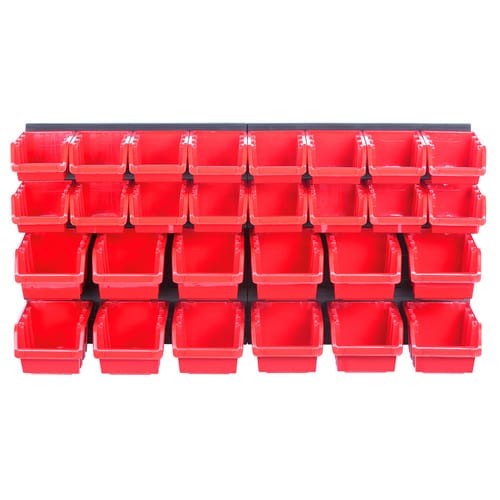 Werkzeugwand Regal Tafel Lagersystem set Stapelkästen Werkzeughänger, Version: KOR1, 30 teilig - Kistenberg