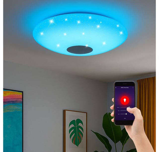 Smart Home Deckenleuchte RGB LED CCT Wohnzimmerleuchte Bluetooth Deckenlampe App Sternen Effekt, Farbwechsler dimmbar, 1x Smart LED 17W 2700-6500