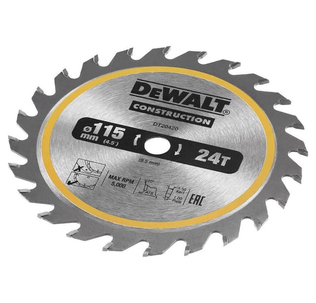 DT20420-QZ Kreissägeblatt 115 x 9,5 mm, 24 Zähne, genageltes Holz - Dewalt