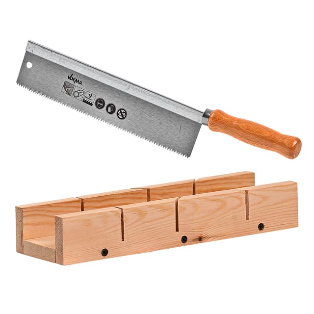 Feinsäge Gehrungssäge mit Holzgriff und Holz Schneidlade Handsäge Gehrungslade