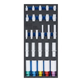 BGS Werkstattwageneinlage 1/3: Steckschlüssel-Einsätze Sechskant tief 11 – 22 mm E-Profil E10 - E22 6,3 mm (1/4") / 10 mm (3/8") / 12,5 mm (1/2")