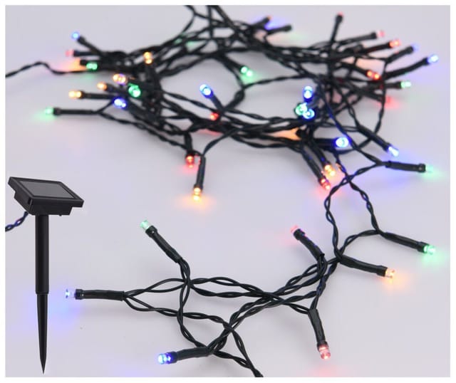 Solar Draht Lichterkette bunt - 7 m / 50 led - Deko Beleuchtung für Garten und Balkon