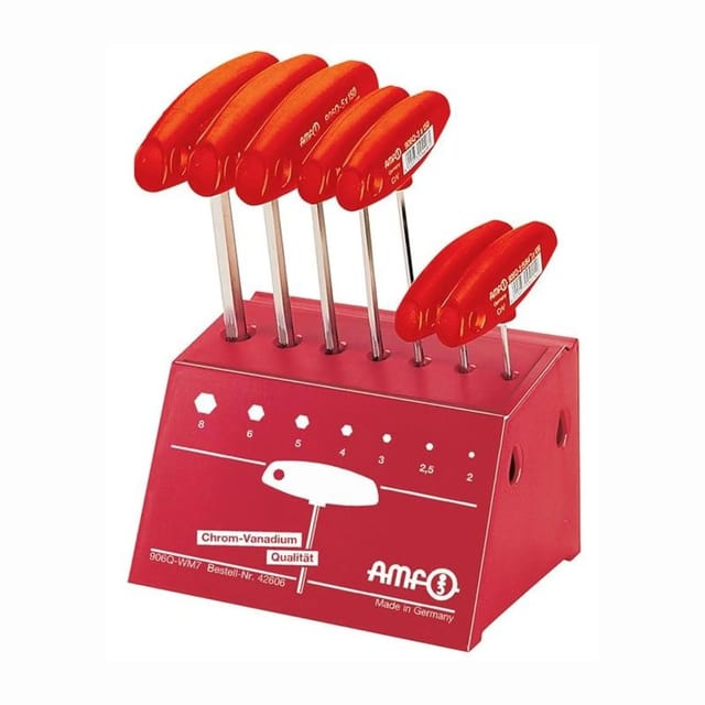 AMF - Stiftschlüsselsatz 906Q WM7 7-tlg.SW 2-8 m.Quergr.im Werkbankständer