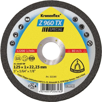 KLINGSPOR 322185 Trennscheibe Z 960 TX D125x1mm gerade INOX Bohrung 22,23 mm