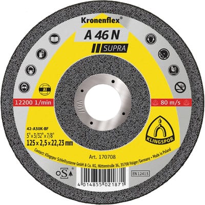 Klingspor Schleifsysteme - klingspor 170708 Trennscheibe a 46 n Supra D125x2,5mm gekröpft Aluminium Bohrung