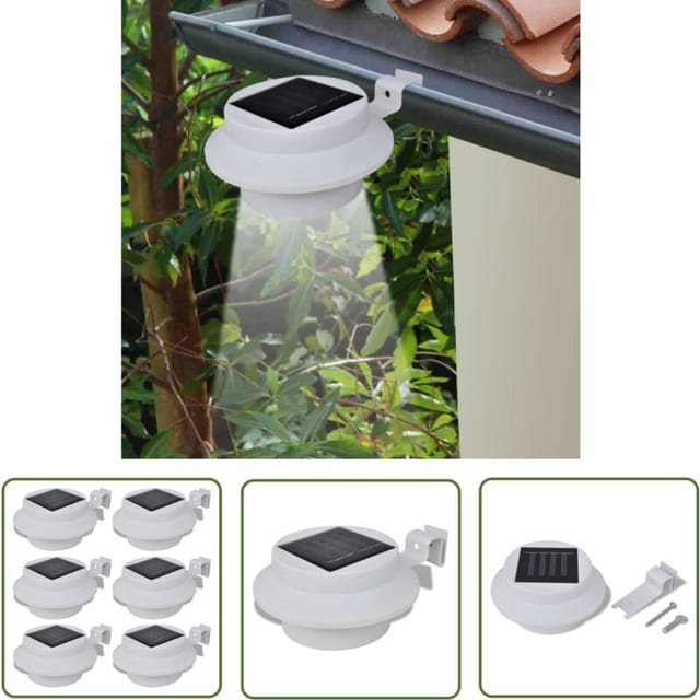 6x Außenlampe Sonnenlichtset Zaunlicht Dachrinne-licht Weiß - Led Solarleuchte - Gartenbeleuchtung - Außenscheinwerfer - Terrasse Beleuchtung - Zaunlaterne