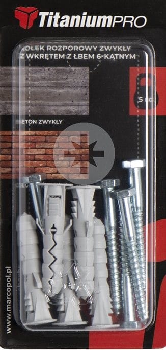 Standard-Expansionsdübel mit Sechskantschraube, 3 Stück, 12 x 60 x 60 mm, TitaniumPRO