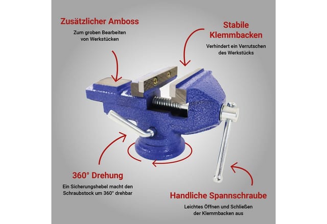 Bituxx Schraubstock Tischschraubstock Handschraubstock Werkbank Werkstatt Drehbar 360 Grad 50 mm mit Amboss und Tischklemme