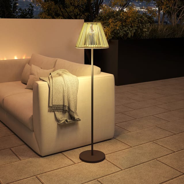 Solar-Stehlampe, Rattan-Solarlampe mit Lichtsensor, 25 LEDs, automatische Solarlampe im Boho-Stil, IP44 wasserdicht, Outdoor für Garten & Balkon,