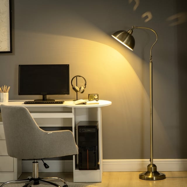 Retro-Stehlampe, Bogenlampe mit verstellbarem E27-Lampenschirm, Messingoptik, für Wohnzimmer & Schlafzimmer