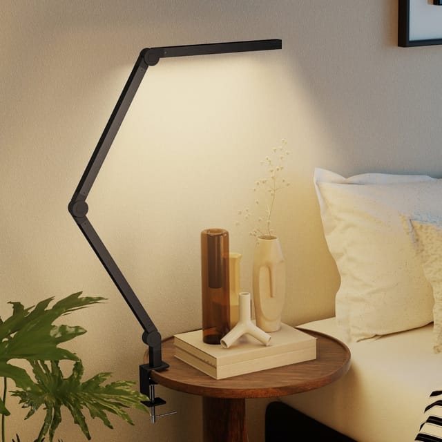 Schreibtischlampe, Metallklemme, 96 LEDs, anpassbare Helligkeit & Farbe, Schwarz