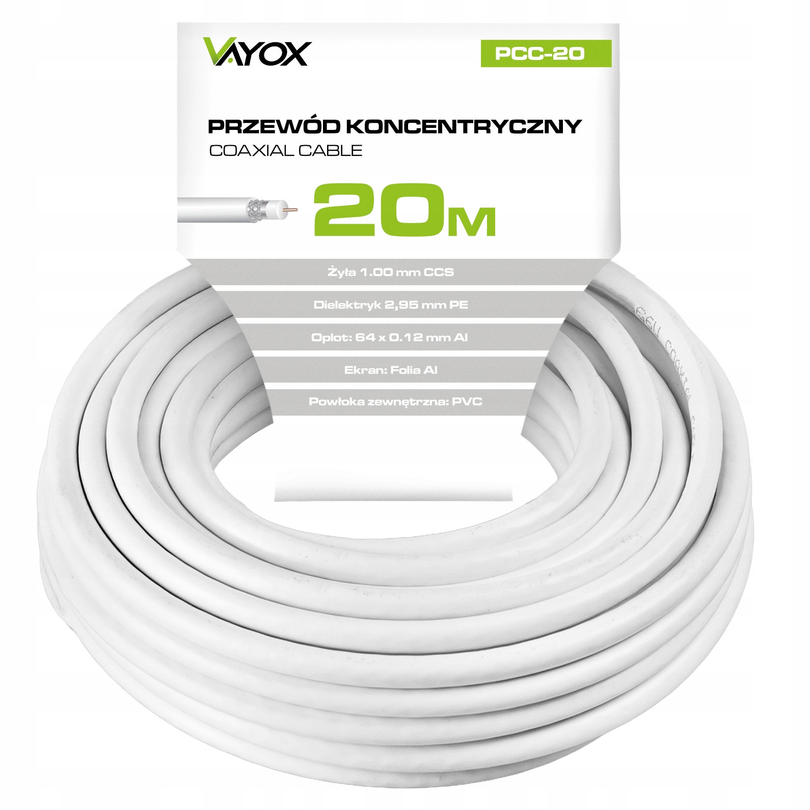 20 M Weißes Pcc-20 Rg6u Koaxialkabel Für Antennennetzwerkinstallationen