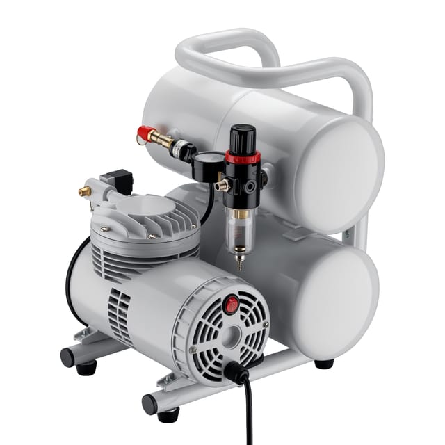 Wiltec Airbrush Kompressor AS06T 1/4 PS mit Zubehör, Kompressor für Airbrush-Pistole hohe Luftzufuhr 65-69 l/min, leistungsstarker