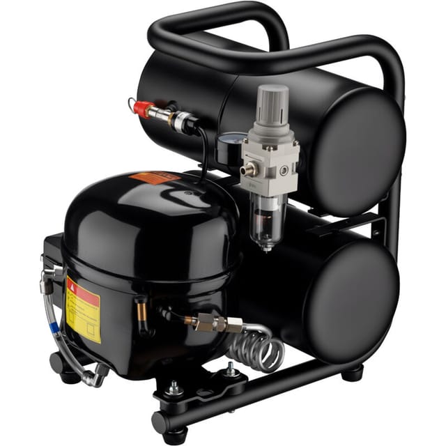 Wiltec Airbrush Kompressor HO-826, Druckluftkompressor 43-32 l/min Luftzufuhr, Kompressor für Airbrush-Pistole 2000-ml-Öltank, Luftkompressor 3-8 bar