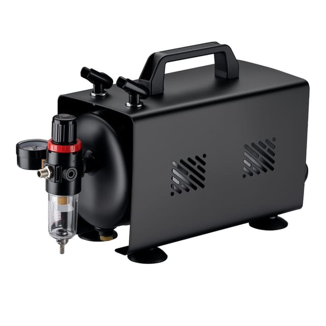 Wiltec Airbrush Kompressor AS18TB 1/6 PS, Druckluftkompressor mit 20-23 l/min Luftzufuhr, Kompressor für Airbrush-Pistole mit 1-Liter-Tank,