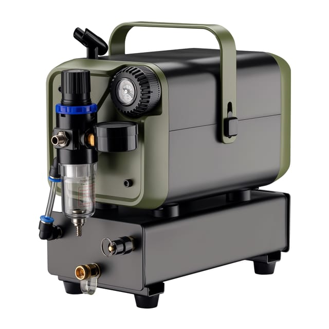 Wiltec Airbrush Kompressor HS-679F 1/6 PS, Druckluftkompressor 28 l/min Luftzufuhr, Kompressor für Airbrush-Pistole mit Halterung, Luftkompressor mit