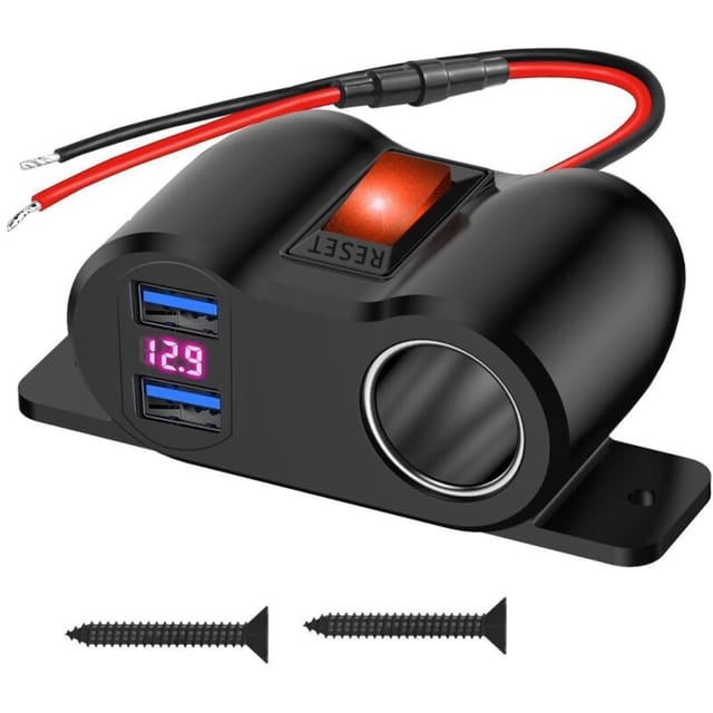 Doppel-usb-kfz-ladegerät, 36 W, 12 V, Qc3.0, Zigarettenanzünder-ladegerät Mit Schalter Und Led-voltmeter, Für Auto, Boot, Lkw, Wohnmobil, Suv (usb)