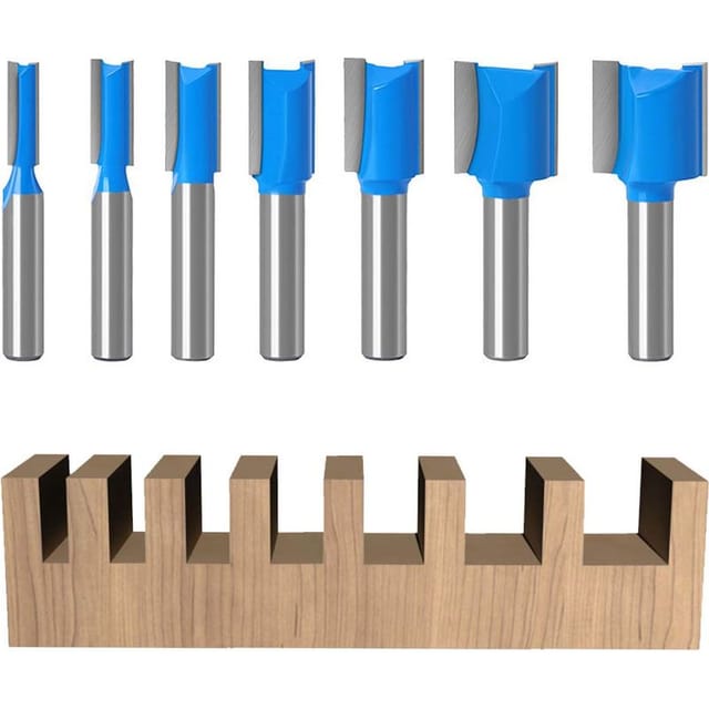 7-teiliges 8-mm-schaft-holzfräser-set, Gerade Fräser, Doppelnutfräser, Kopierfräser, Für Die Holzbearbeitung