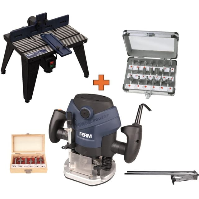FERM Komplettes Oberfräsen-Set inkl. Frästisch und 20 Fräsern - PRM1015S