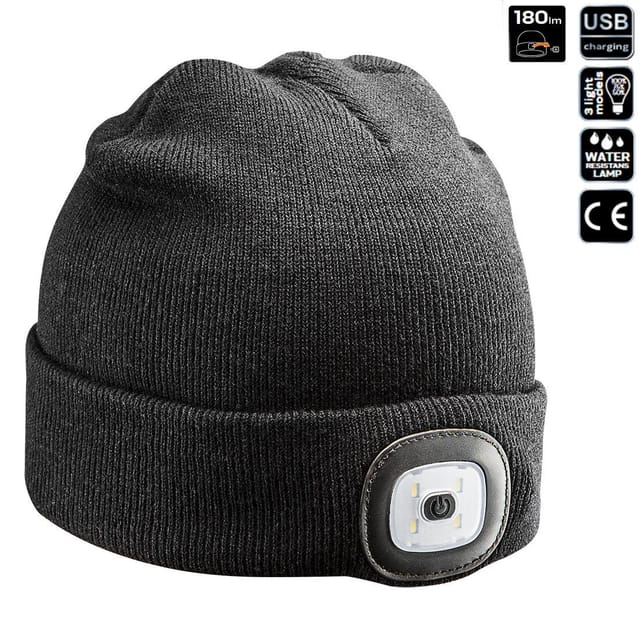 Wintermütze mit 4 LED Taschenlampe - wiederaufladbar