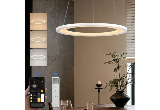 Doporro Moderne Led Pendelleuchte – 40cm Dimmbare Esszimmerlampe Hängend Mit App & Fernbedienung, 3000–6000k, Cri≥95, Höhenverstellbar Für Esstisch & Wohnraum, Luvina04, Sandweiß