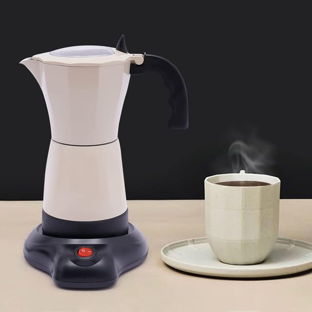 Espressomaschine, Mokkakanne mit Basis für 1-6 Personen in Familien Cafés Büros Universitätsschlafsälen, Reisen 300ml 480W 2.5bar (Reisweiß)