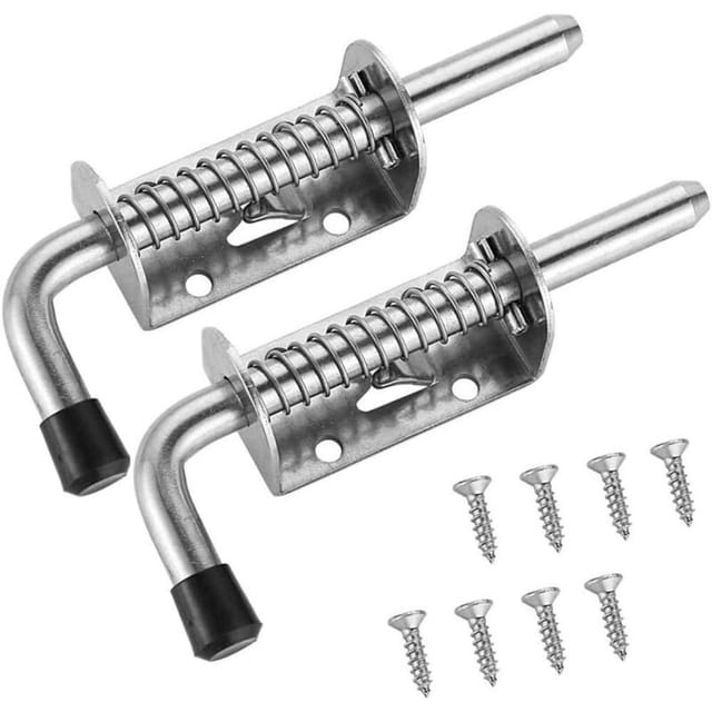 2 Stück robuste Edelstahl-Federriegel, 10 Stück 128 mm Edelstahl-Federbolzen, Riegel für Garagen-/Gartentüren, Schranktüren