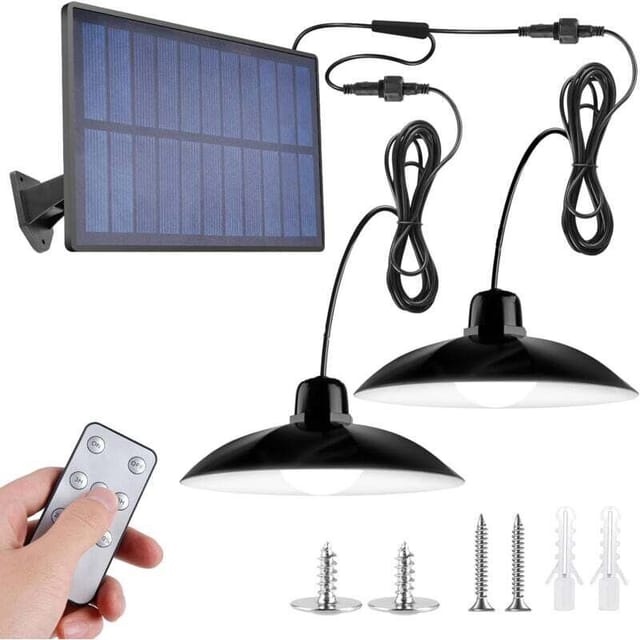 Lampes Suspendues Solaires D'Extérieur À Led Avec Capteur De Mouvement À Énergie Solaire Réglable Et Télécommande Ip67 Étanche Pour Garage, Tonnelle, Hangar, Camp, Patio, Poulailler, Grange