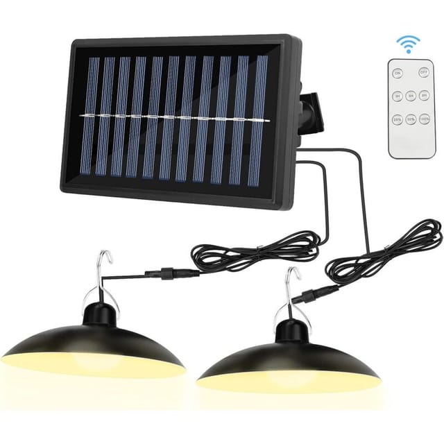 Lampe Solaire De Camping Avec Télécommande, Lampe Solaire À Double Tête Étanche Ip65 Avec Batterie 4800 Mah, 2 Modes De Suspension Solaire Durable Avec Câble De 2 X 3 M Pour Camping, Randonnée, Pêche,