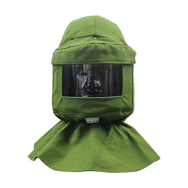 Cloche de sablage, écharpe de sablage, masque anti-vent, anti-sablage, outils de protection contre la poussière, masque facial, toile verte + casque