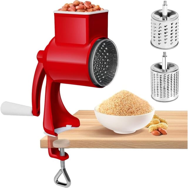 Manuelle Nussmühle, Nussmühle mit 2 abnehmbaren Trommelmessern, manuelle Getreidemühle, Getreidemühle mit Handkurbel für Mais, Käse, Karotten, Gewürze