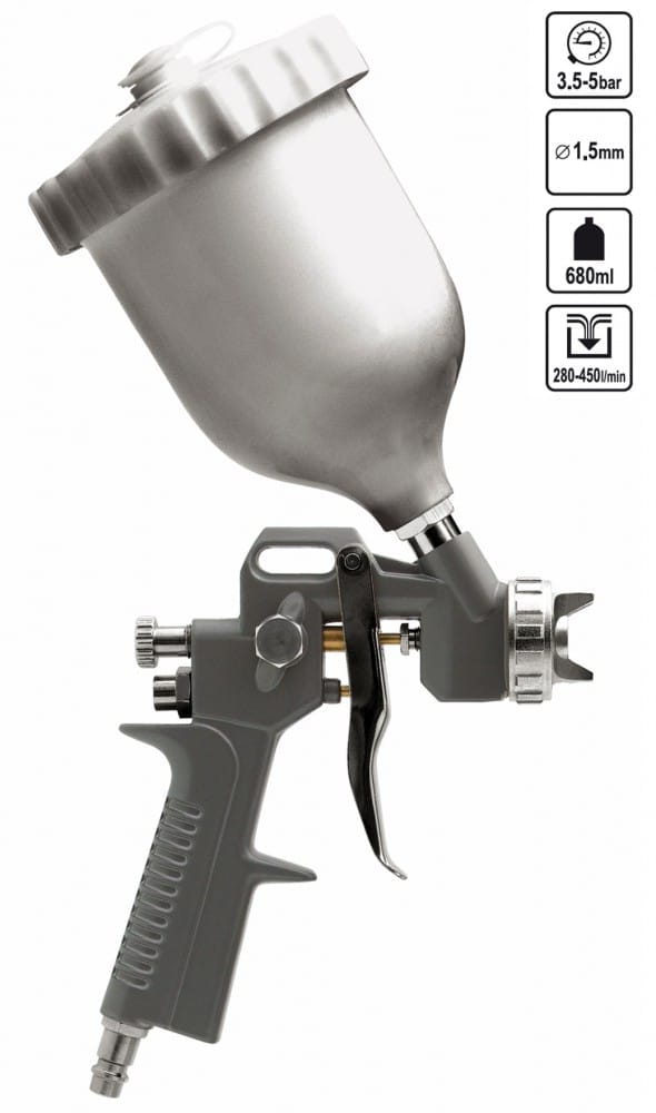 Druckluft Farb Pistole Spritzpistole Lackierpistole 680 ml Düse ø 1,5 mm