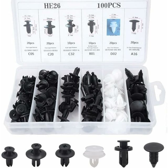 100 Stück Universelle Kfz-kunststoffnieten, 6 Größen, Kfz-befestigungsclips, Kunststoff-kotflügelclips Für Autotüren, Stoßstangen, Kotflügel-druckset