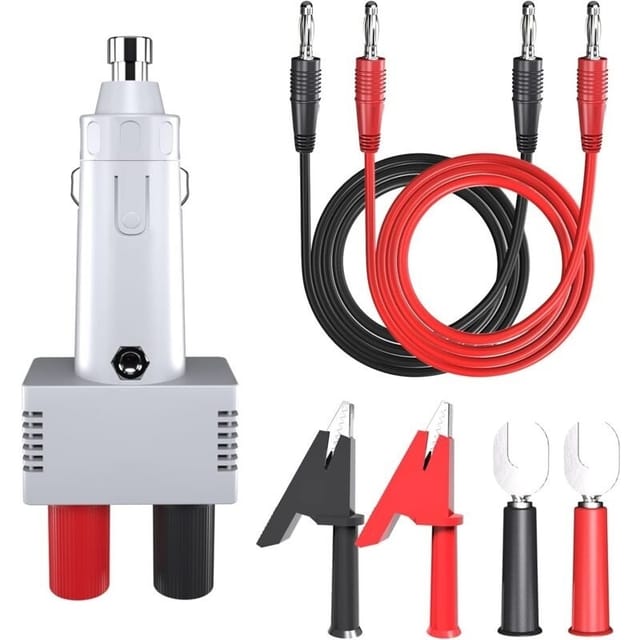 Zigarettenanzünderstecker Auf Zwei 4-mm-bananenstecker (weiblich), 12 V, 10 A Kfz-ladeadapter Mit Stromkabeln. Krokodilklemmen Für Motorrad, Atv, Bus Und Cateringfahrzeug.