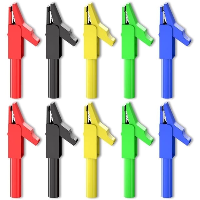 Isolierte Krokodilklemmen Mit 4-mm-bananenstecker, 10 Stück, 300 V, 15 A, Fünf Farben, Für Elektrische Prüfungen Mit Einem Multimeter