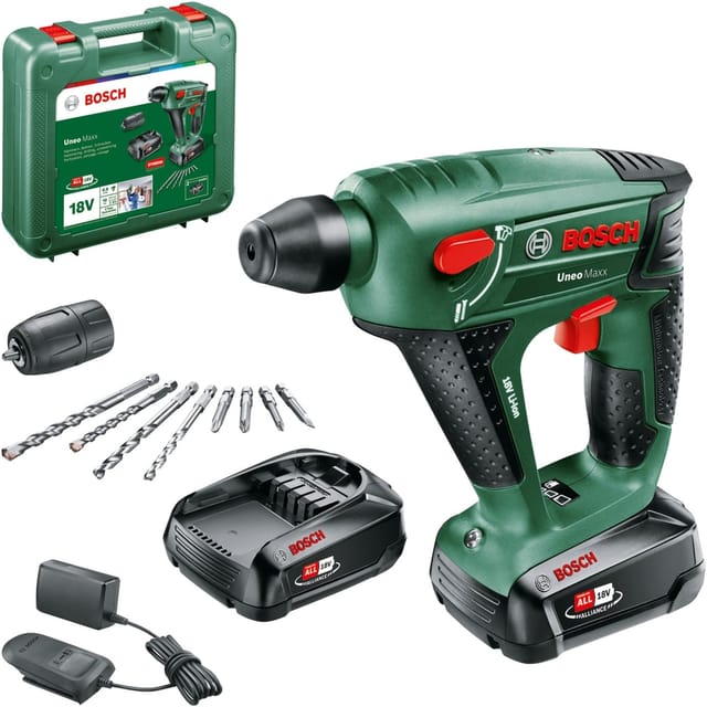 Akku-Bohrhammer Uneo Maxx, incl. 2x Akku pba 2 Ah, Ladegerät, Zubehör, Tragekoffer - Bosch