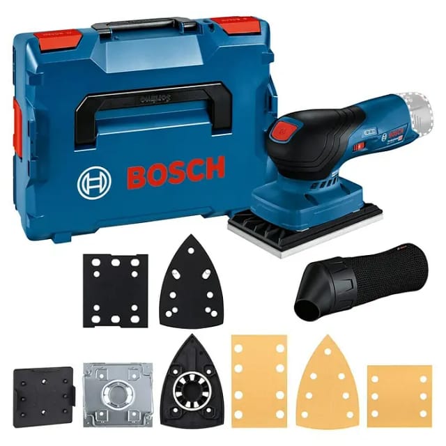 Bosch Akku-Schwingschleifer gss 12V-13 Solo mit 3 Platten und Zubehör in l-boxx