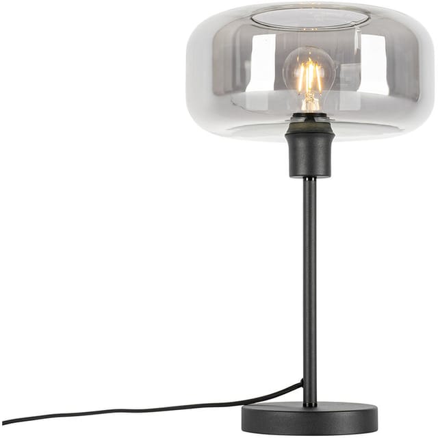 Art-Deco-Tischlampe schwarz mit Rauchglas - Bizle