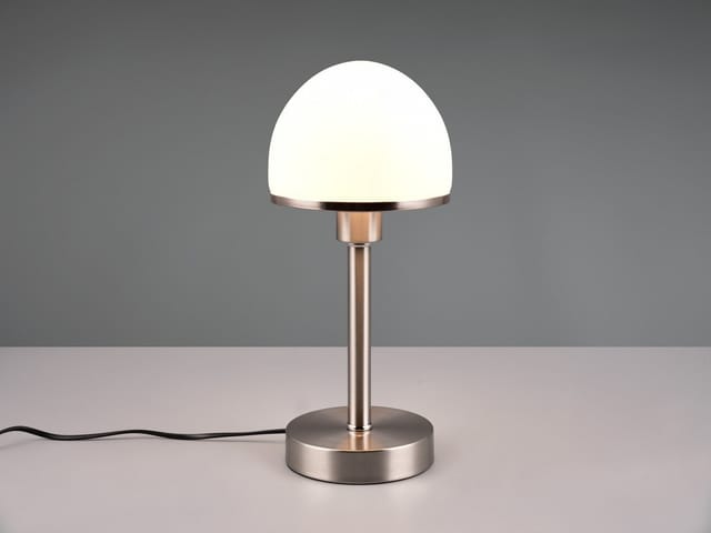 Led Tischleuchte Silber Glasschirm Weiß - Touch dimmbar, Höhe 39cm
